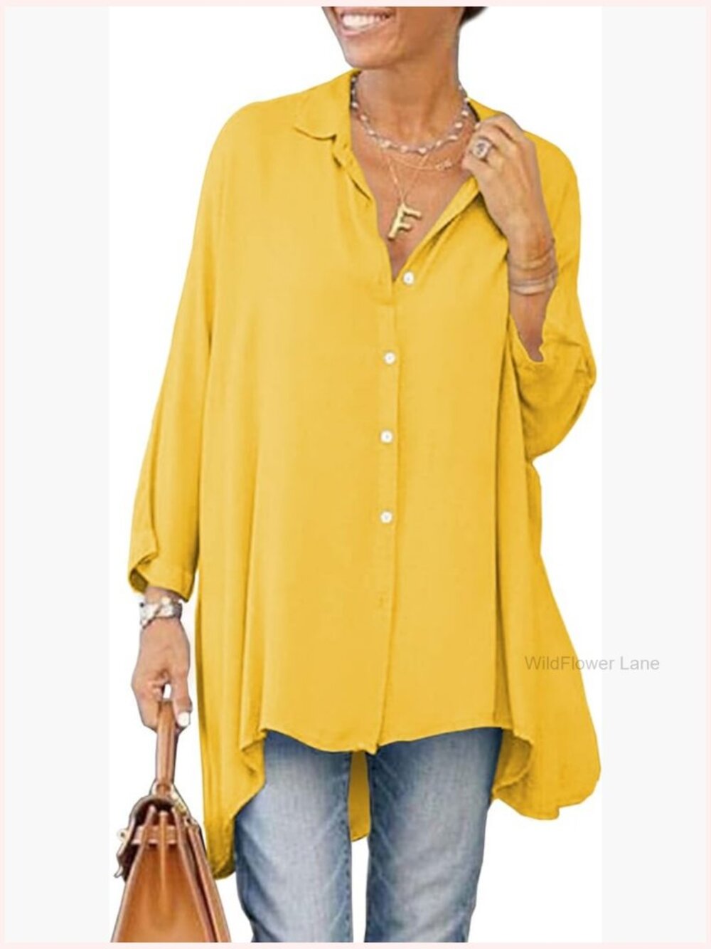 Oversized Button Down Long Sleeve Blouse V Neck Loose Flow Top